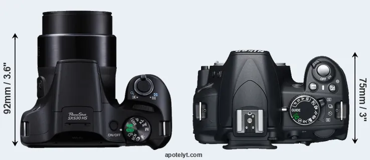 Compare SX530 versus D3100 top
