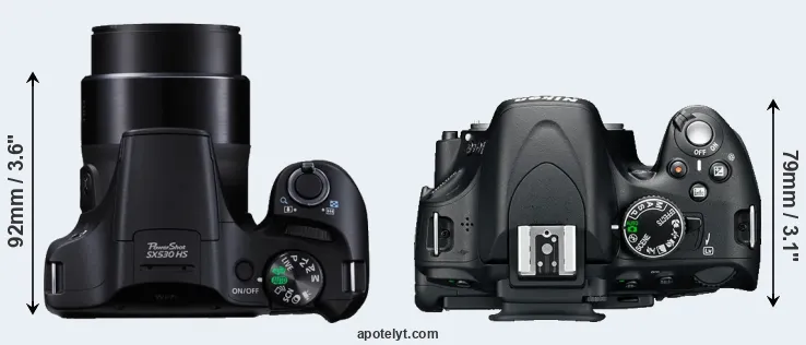 Compare SX530 versus D5100 top