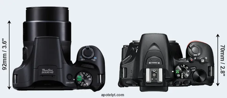 Compare SX530 versus D5600 top
