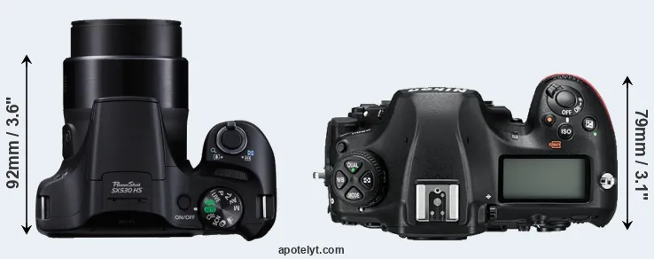 Compare SX530 versus D850 top