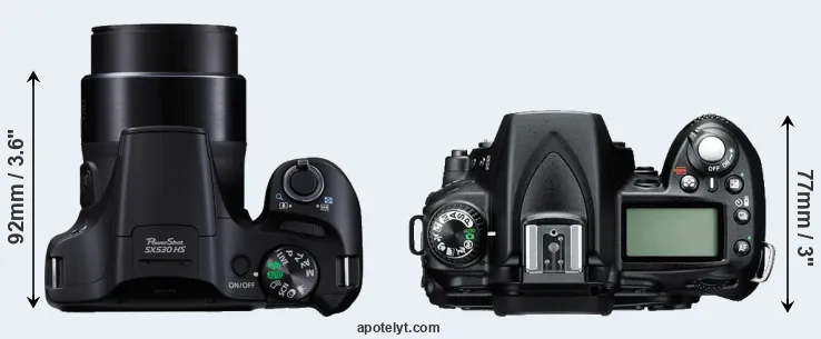 Compare SX530 versus D90 top