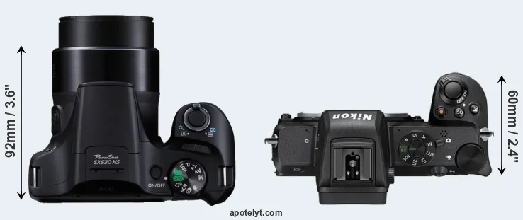 Compare SX530 versus Z50 top