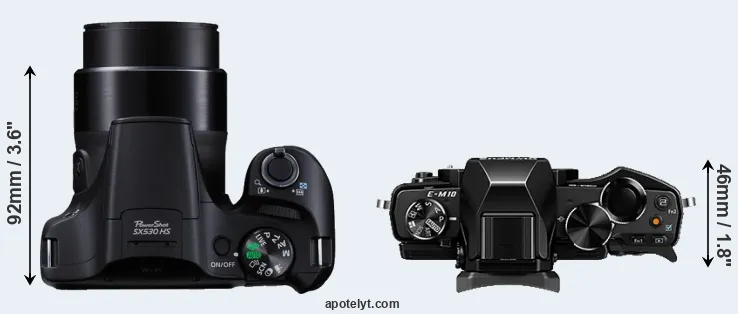 Compare SX530 versus E-M10 top