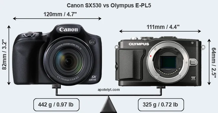 Size Canon SX530 vs Olympus E-PL5
