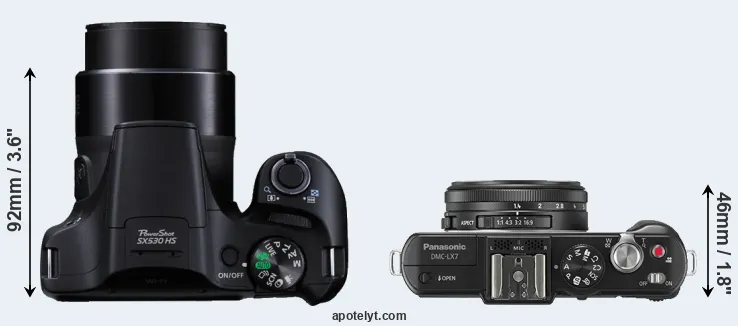 Compare SX530 versus LX7 top