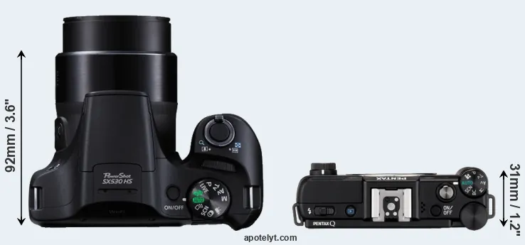 Compare SX530 versus Pentax Q top