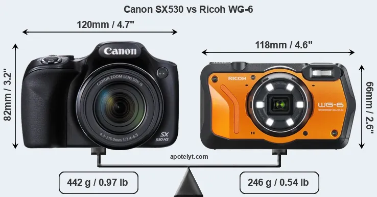 Size Canon SX530 vs Ricoh WG-6