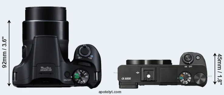 Compare SX530 versus A6000 top