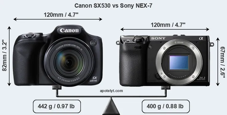 Size Canon SX530 vs Sony NEX-7