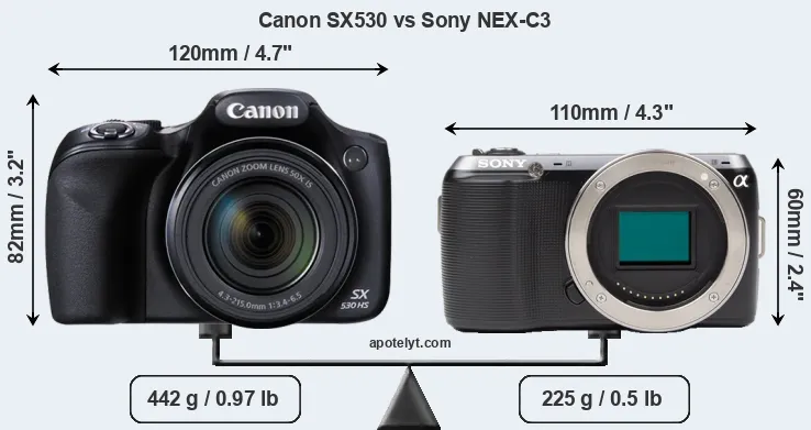 Size Canon SX530 vs Sony NEX-C3