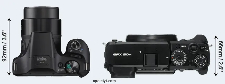 Compare SX540 versus GFX 50R top