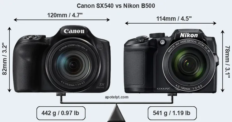 Size Canon SX540 vs Nikon B500