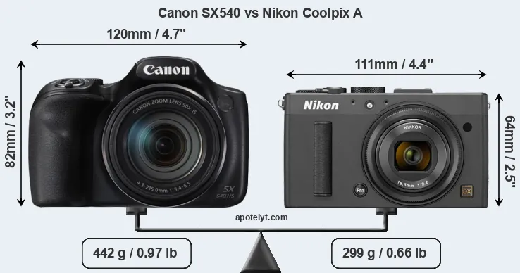 Size Canon SX540 vs Nikon Coolpix A