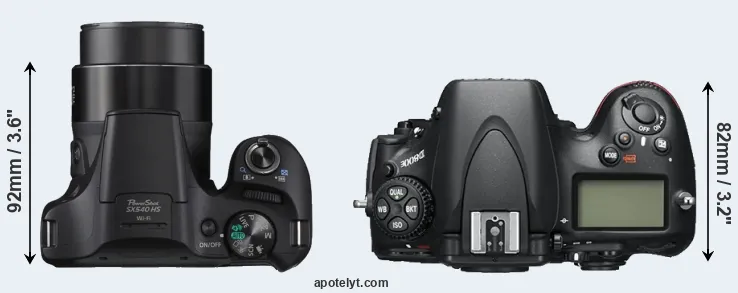 Compare SX540 versus D800E top