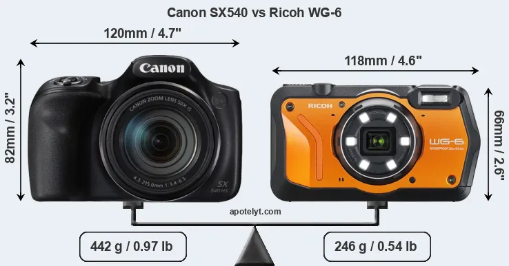 Size Canon SX540 vs Ricoh WG-6