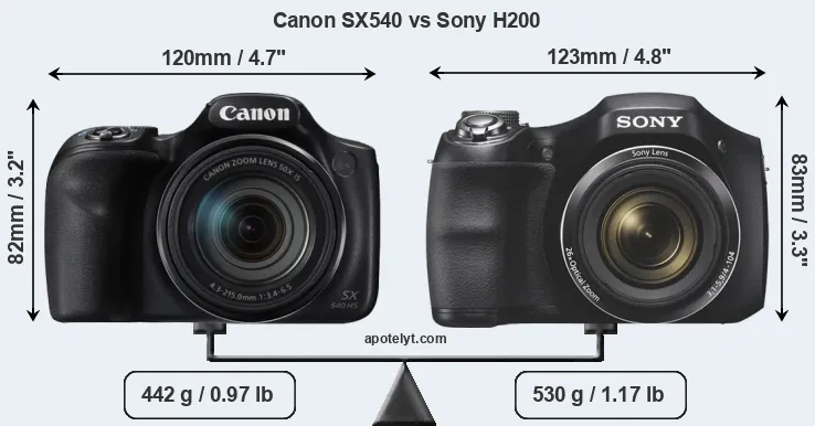 Size Canon SX540 vs Sony H200