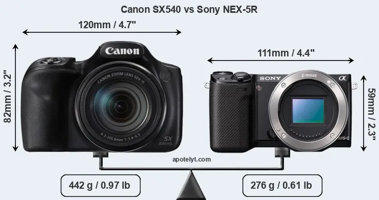 Size Canon SX540 vs Sony NEX-5R