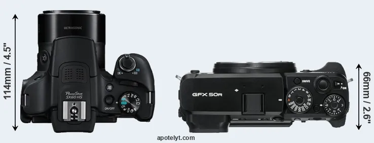 Compare SX60 versus GFX 50R top