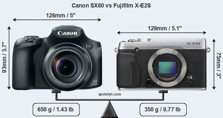 Size Canon SX60 vs Fujifilm X-E2S