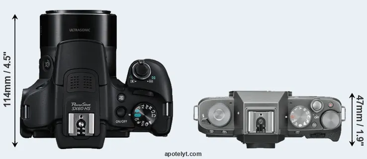 Compare SX60 versus X-T100 top