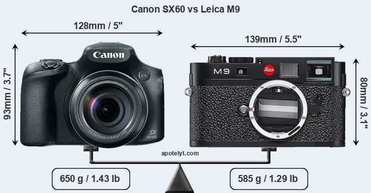 Size Canon SX60 vs Leica M9