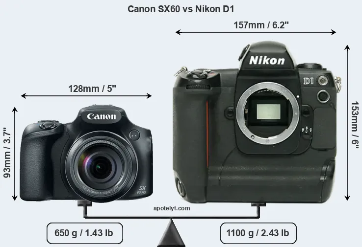 Size Canon SX60 vs Nikon D1