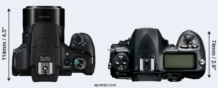 Compare SX60 versus D200 top