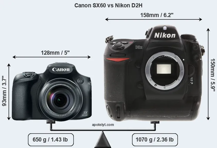 Size Canon SX60 vs Nikon D2H