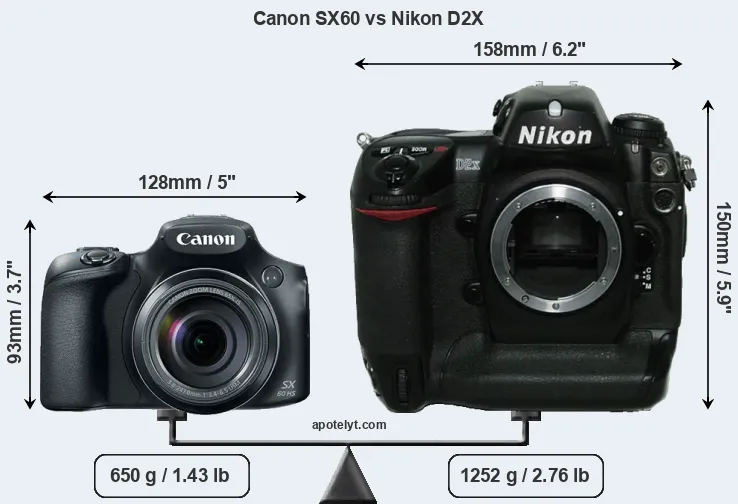 Size Canon SX60 vs Nikon D2X