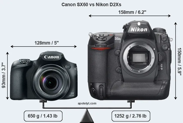 Size Canon SX60 vs Nikon D2Xs