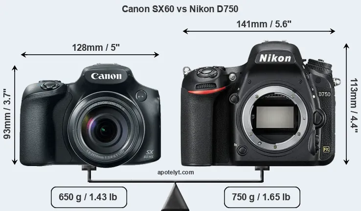Size Canon SX60 vs Nikon D750