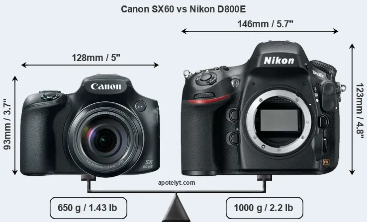 Size Canon SX60 vs Nikon D800E