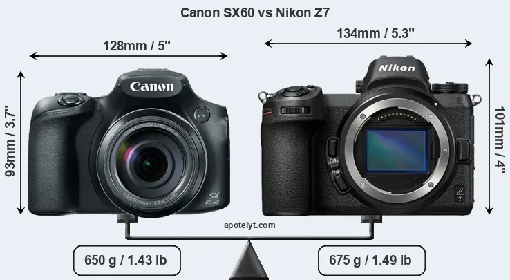 Size Canon SX60 vs Nikon Z7
