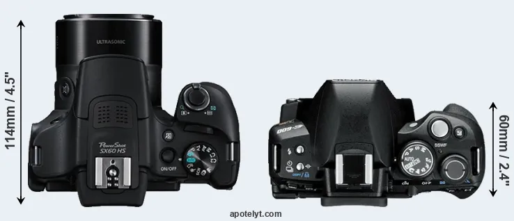 Compare SX60 versus E-600 top