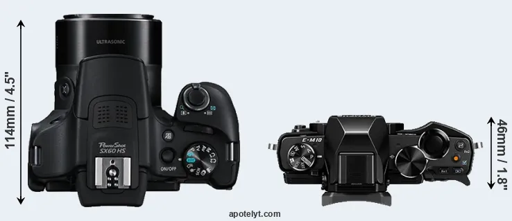Compare SX60 versus E-M10 top