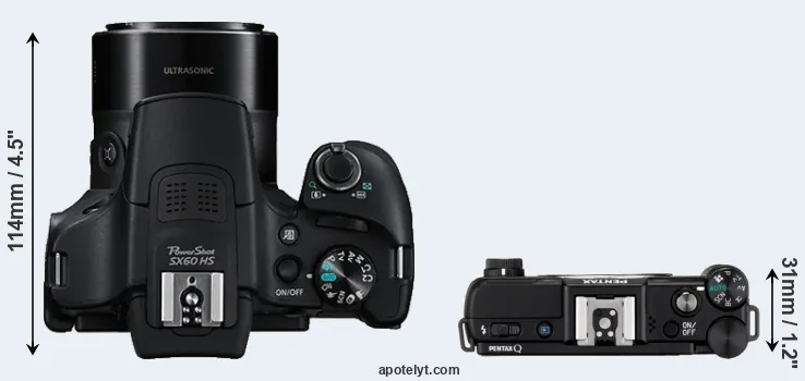 Compare SX60 versus Pentax Q top