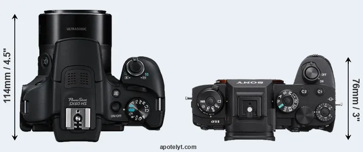 Compare SX60 versus A9 II top