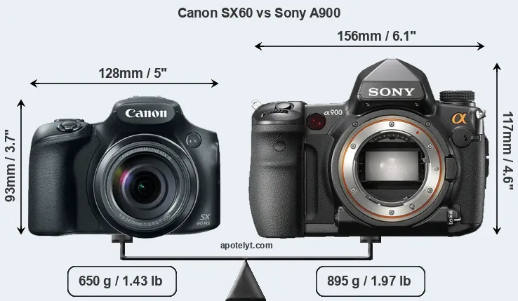 Size Canon SX60 vs Sony A900