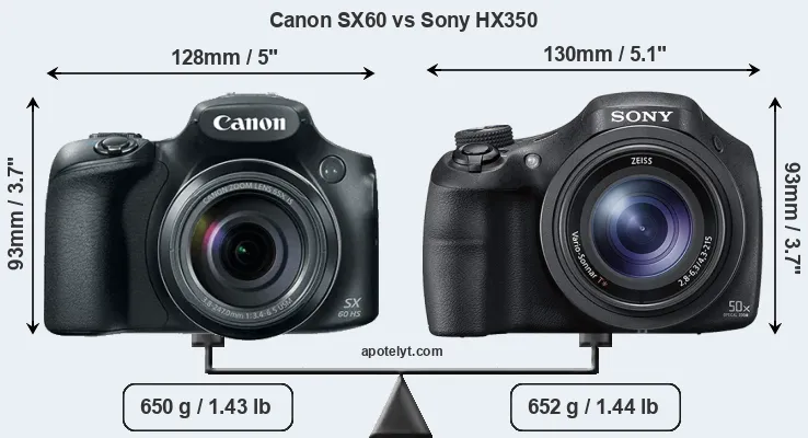 Size Canon SX60 vs Sony HX350