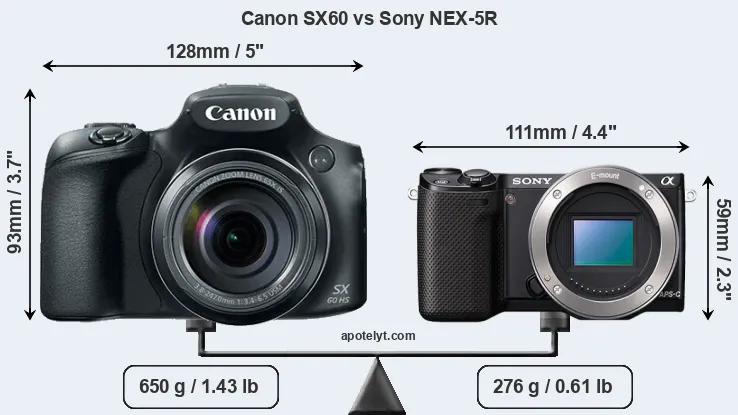 Size Canon SX60 vs Sony NEX-5R