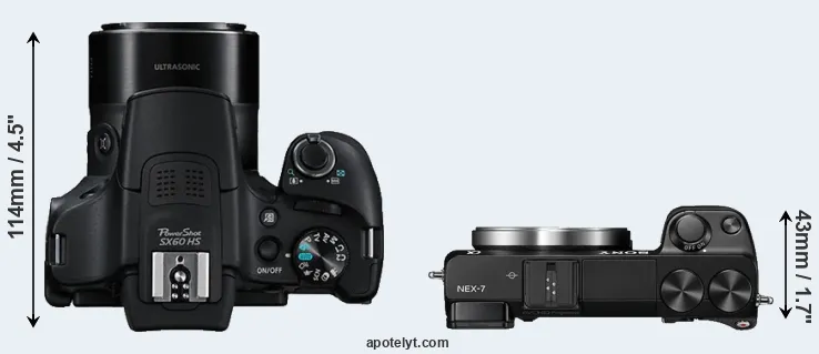 Compare SX60 versus NEX-7 top