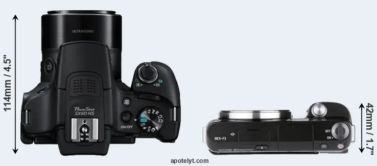 Compare SX60 versus NEX-F3 top