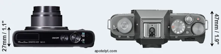 Compare SX610 versus X-T100 top