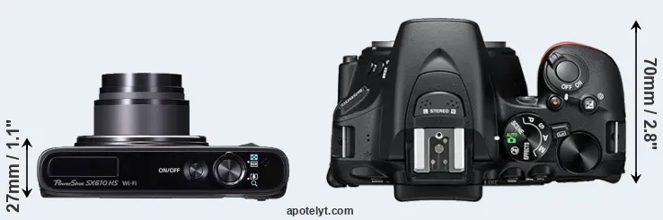 Compare SX610 versus D5600 top