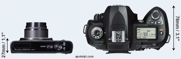 Compare SX610 versus D70s top