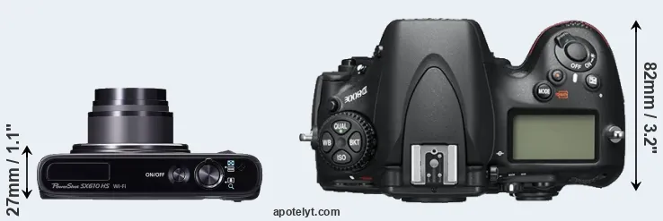 Compare SX610 versus D800E top