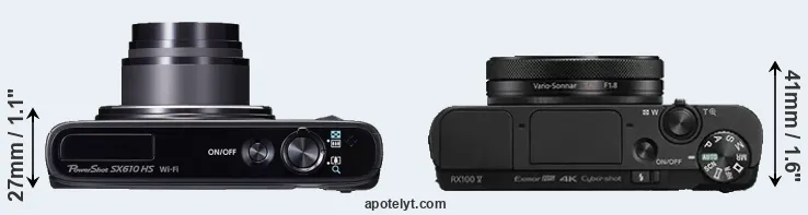 Compare SX610 versus RX100 V top