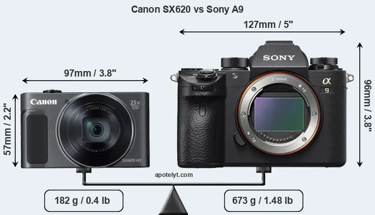 Size Canon SX620 vs Sony A9