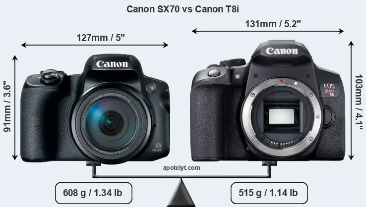 Size Canon SX70 vs Canon T8i