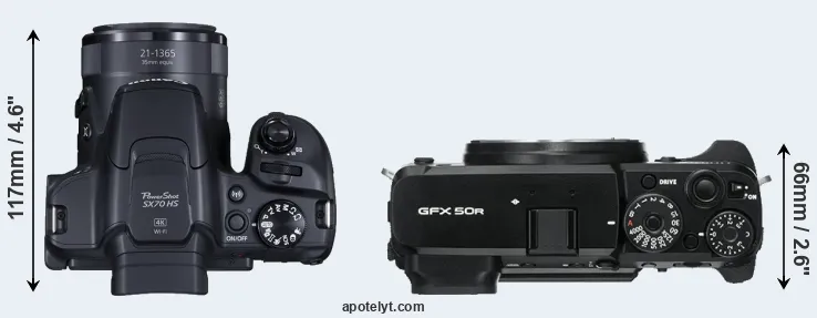 Compare SX70 versus GFX 50R top